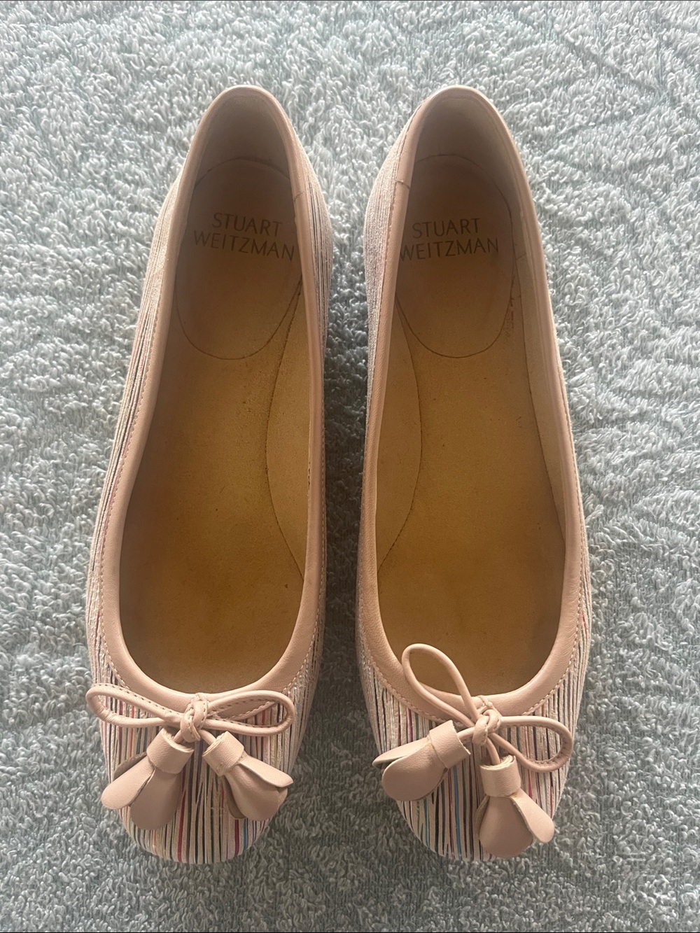 Stuart Weitzman Blush Pink Striped Bow Ballet Flats